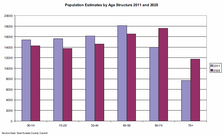 Figure 3: Population estimates by age structure 2011 and 2028