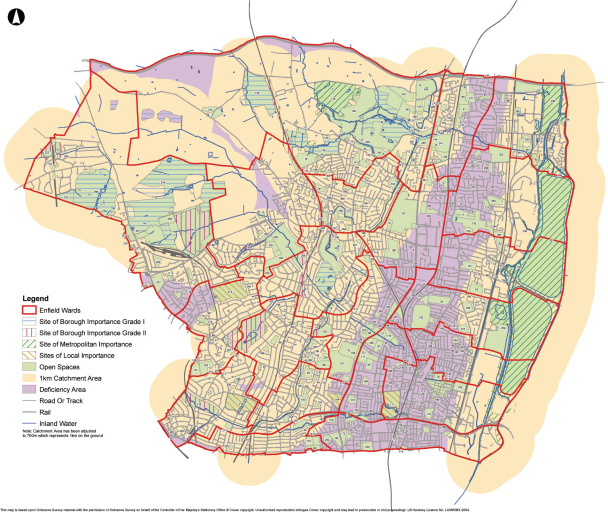 Map 8.2 Areas Deficient in Access to Ecological Designations (Open Space Study, 2006)