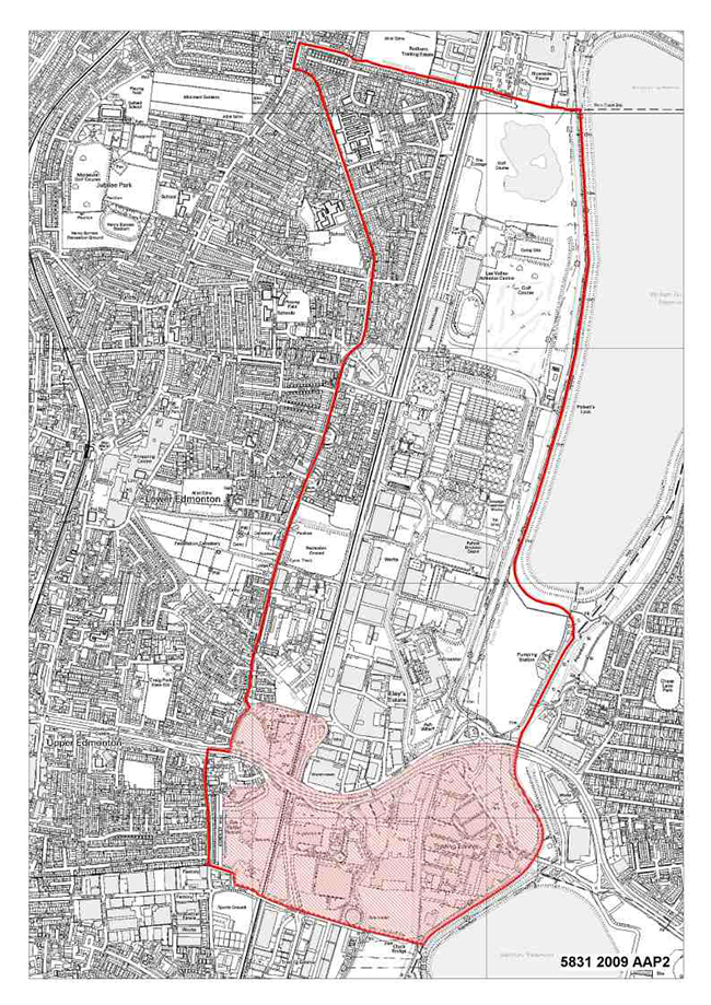Map 9.2 Area covered by the Central Leeside Area Action Plan, including the Meridian Water Place Shaping