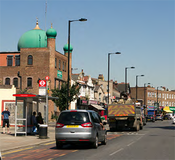 Ponders End Central: View looking north along A1010 Ponders