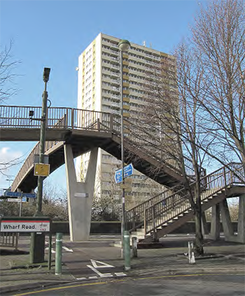 The steps and ramps connecting to Wharf Road are awkward for